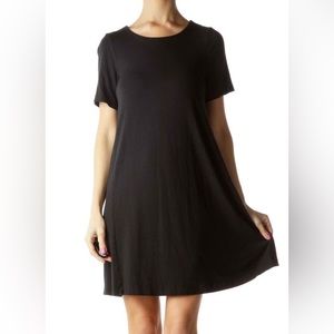 LOFT Black Short Sleeve Trapeze Dress